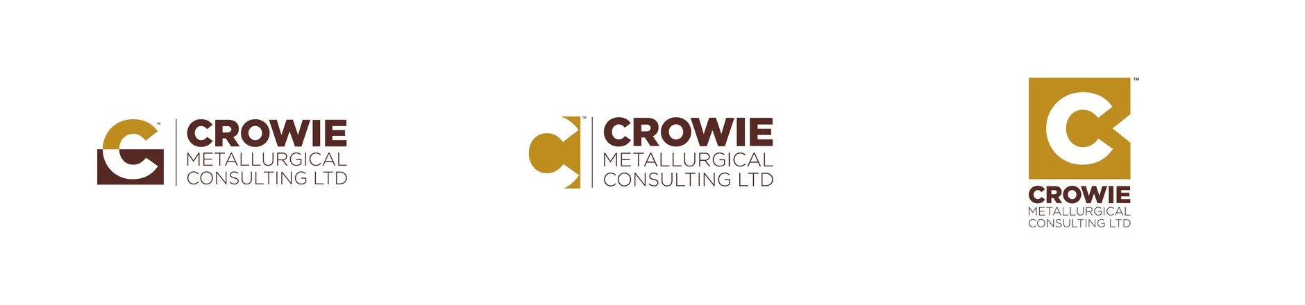 A side-by-side comparison of the three concept directions: EXTRACT (a gold arc above a brown block with a negative-space C), REVEAL (a gold rectangle with two circular bites that reveal a C in the negative space), and NOTCH (a solid gold square with a chunky white C carved out of the centre, stacked above the wordmark)