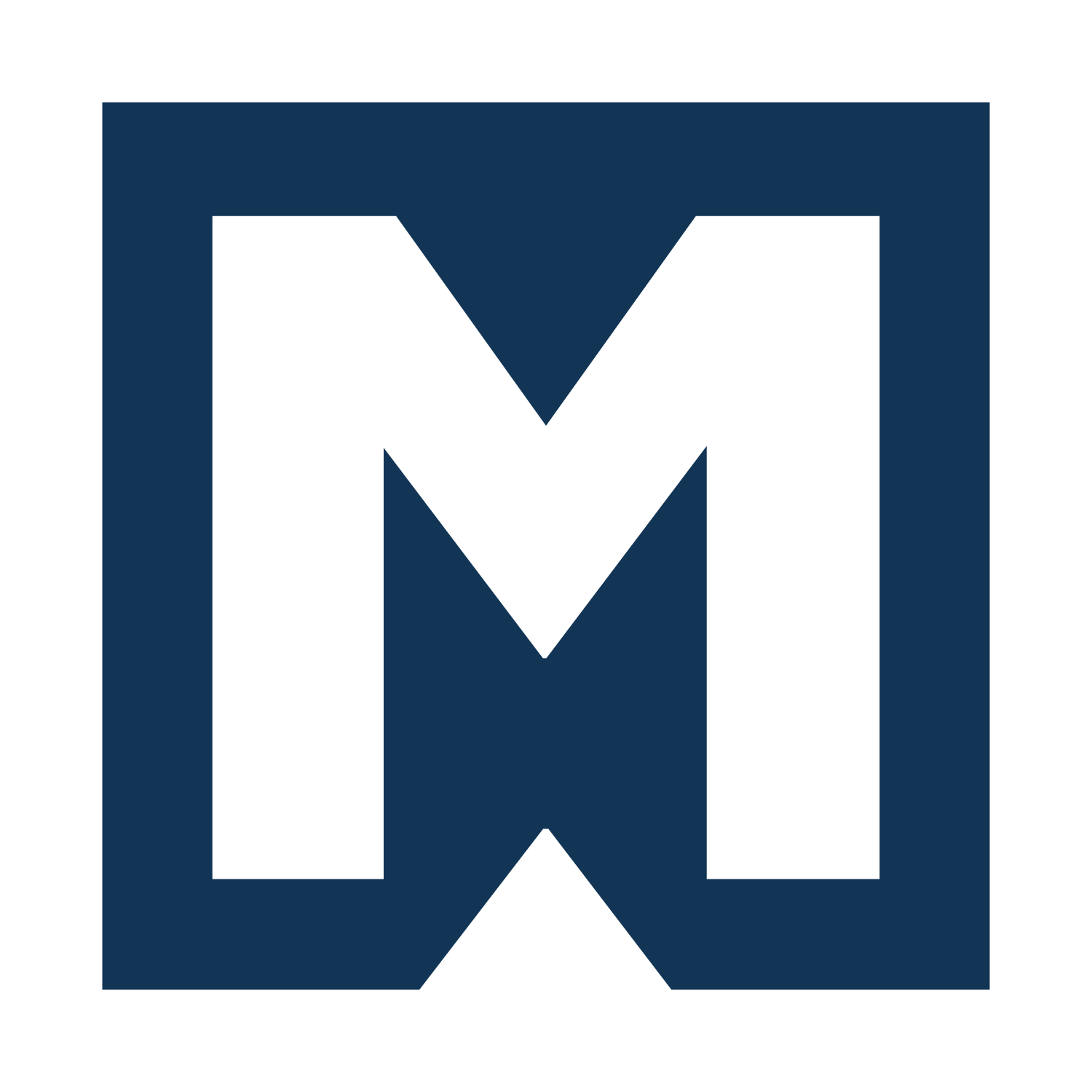 The final Magnum Project Management logo mark: a solid navy square with a bold white capital M reversed out of it, the middle V of the M extending below the square's base to form a triangular notch